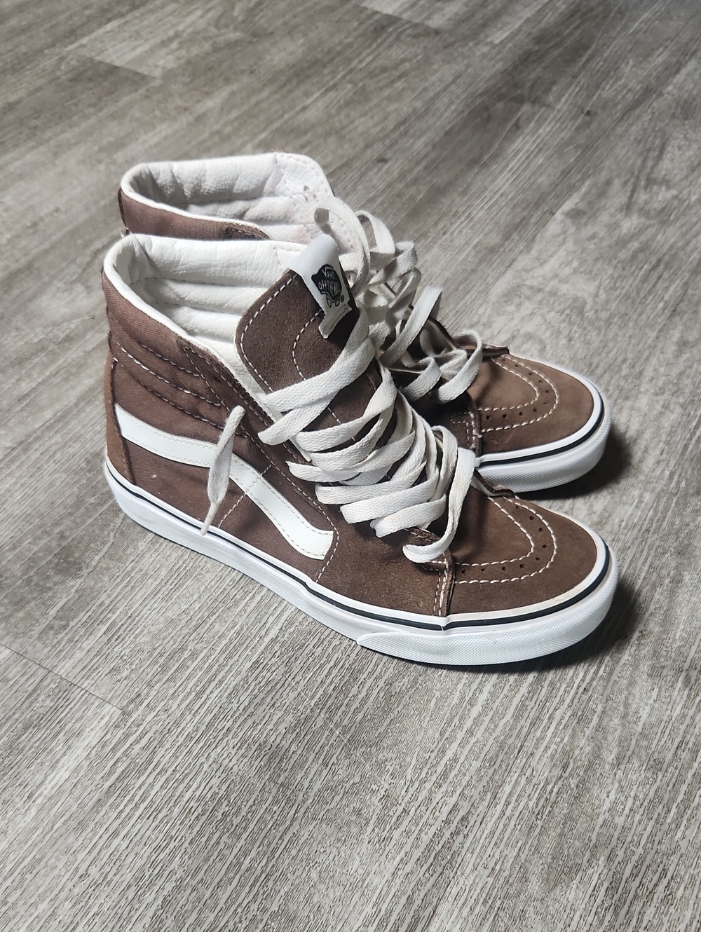 Brown High-Top Skate Sneakers with White Stripe